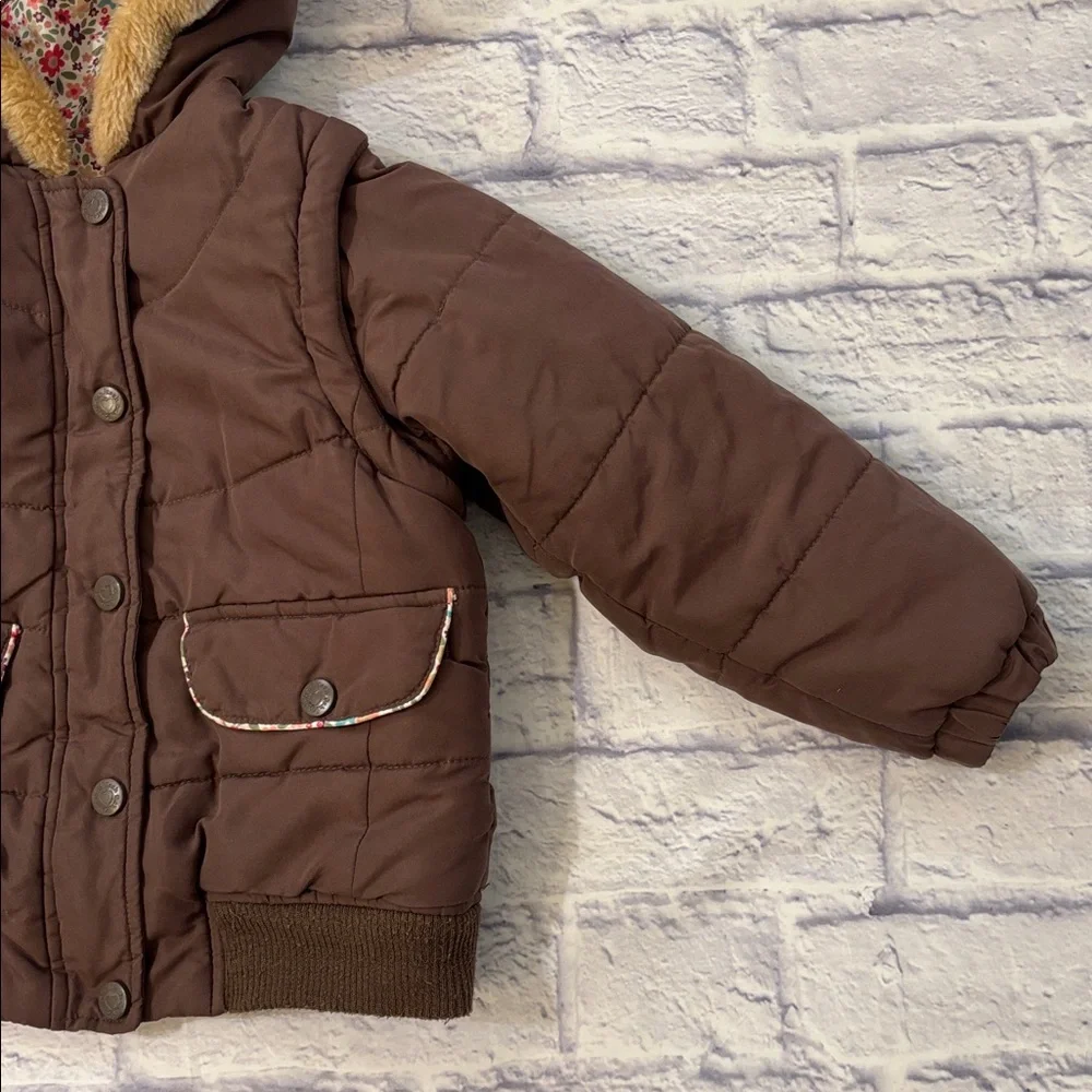 Oshkosh Reversible Convertible Puffer Jacket Vest Brown Pink Floral Girls Size 6